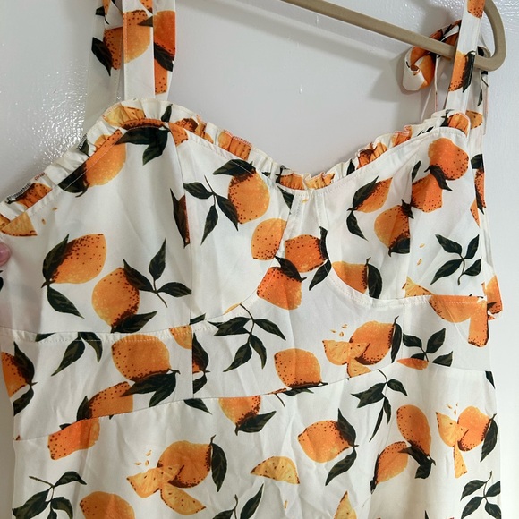 LEMON PRINT RUFFLE HEM TIE SHOULDER MINI DRESS - Picture 7 of 14